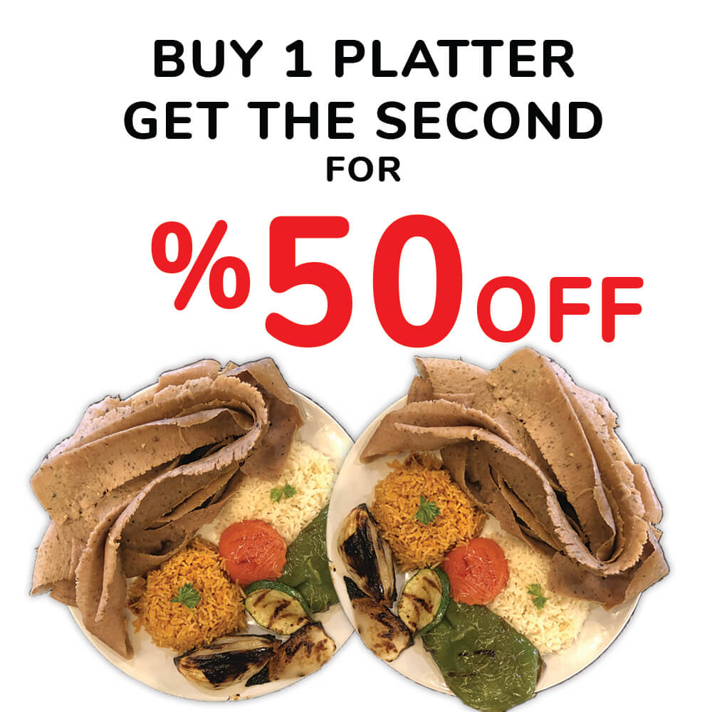 Buy 1 platter get the 2nd one 50% OFF